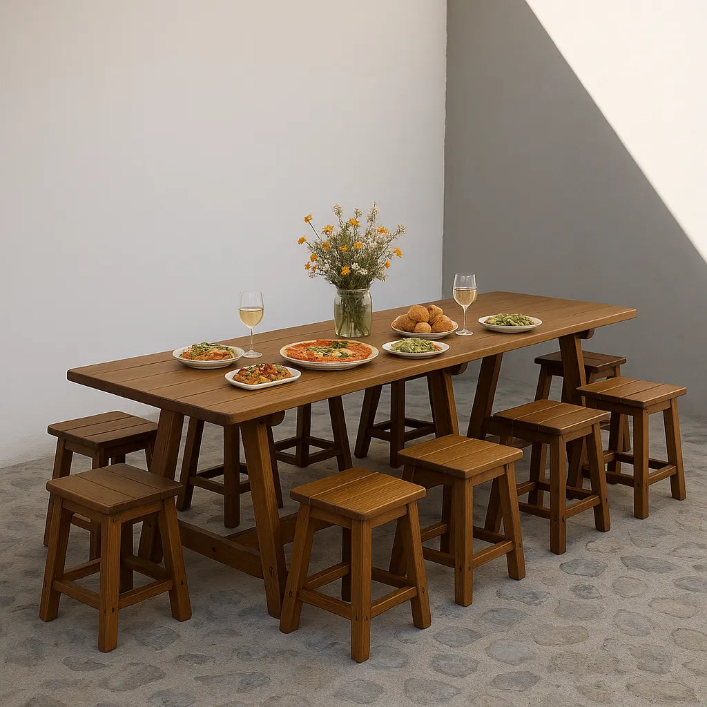 Large Outdoor Dining Table Set Impressive Centerpiece Elevating Group Feasts