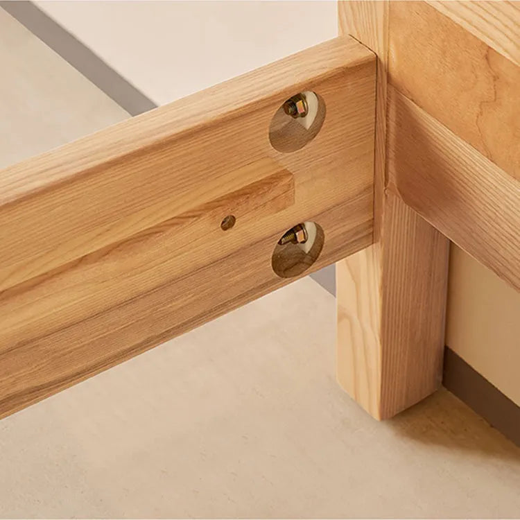 Contemporary Ash Wood Bed Frame With Slatted Headboard