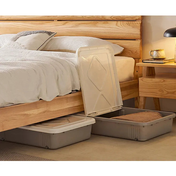 Contemporary Ash Wood Bed Frame With Slatted Headboard