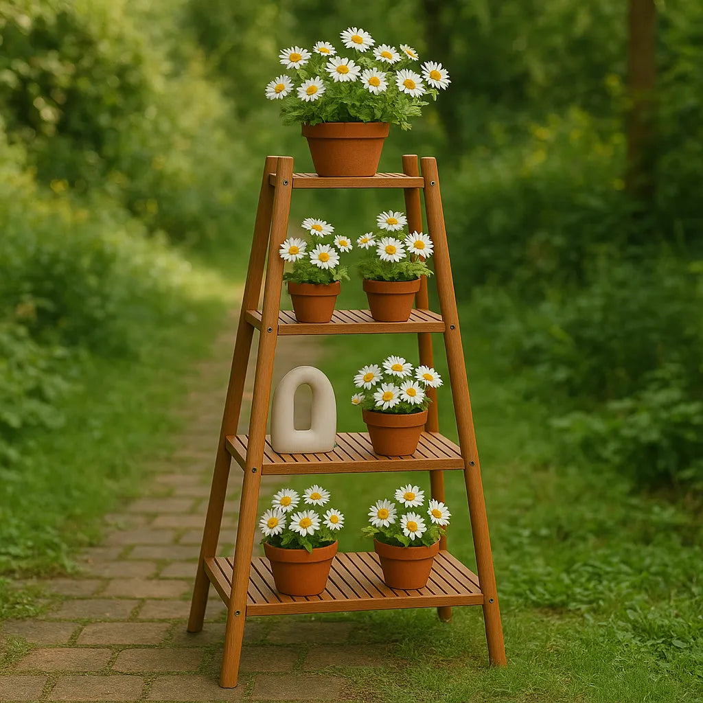 Ladder Plant Stand 4-Tier Vertical Display for Garden or Home