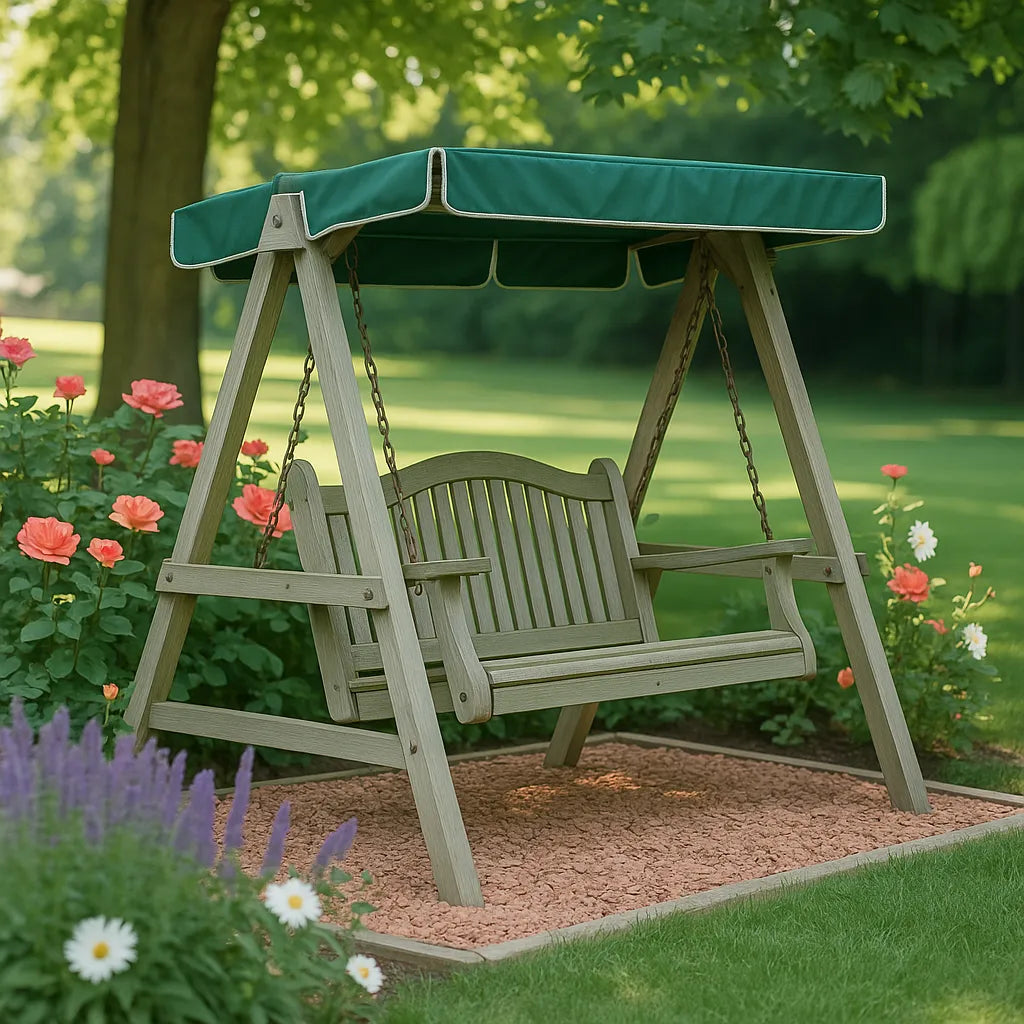 Comfortable Wooden Swing with Canopy for Outdoor Enjoyment