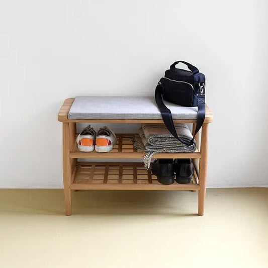 Oak Wood Shoe Cabinet With Storage Compartment And Bottom Shelf