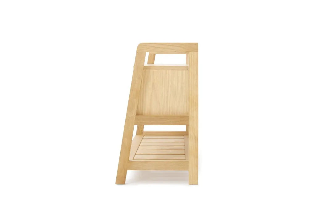 Oak Wood Shoe Cabinet With Storage Compartment And Bottom Shelf