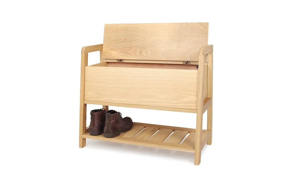 Oak Wood Shoe Cabinet With Storage Compartment And Bottom Shelf