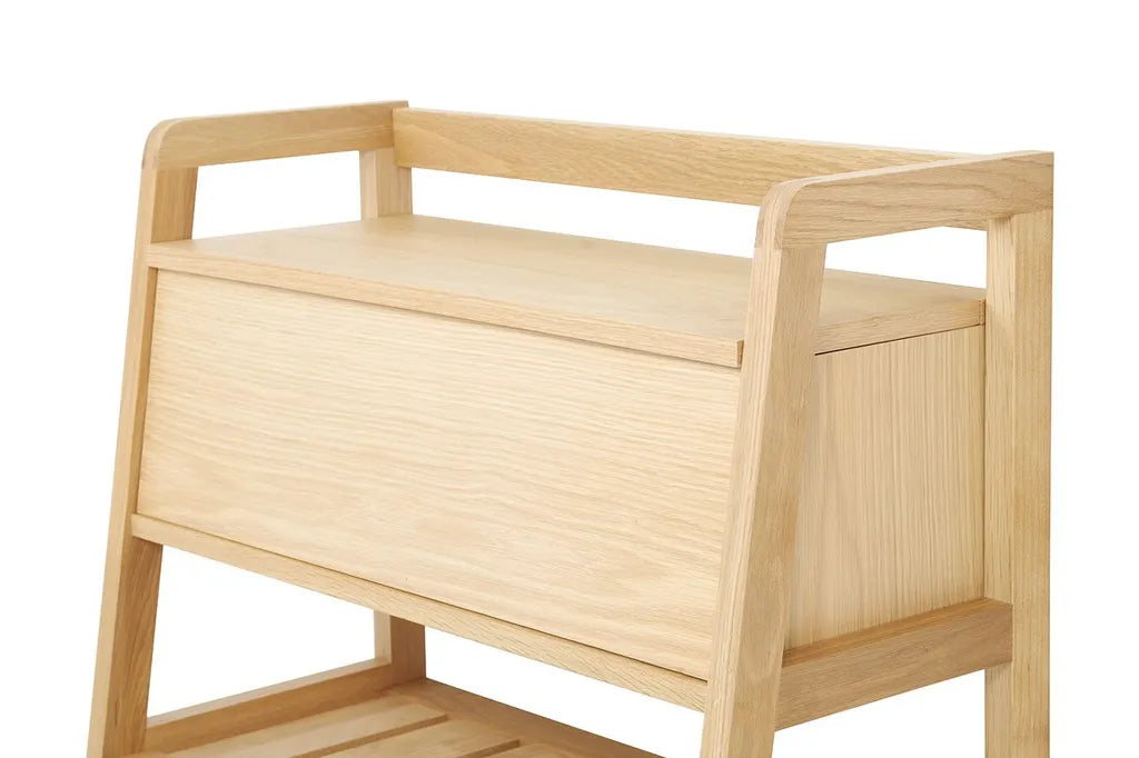 Oak Wood Shoe Cabinet With Storage Compartment And Bottom Shelf