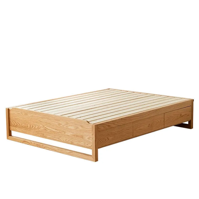 Oak Wood Storage Bed Frame Modern Design With Pull Out Drawers