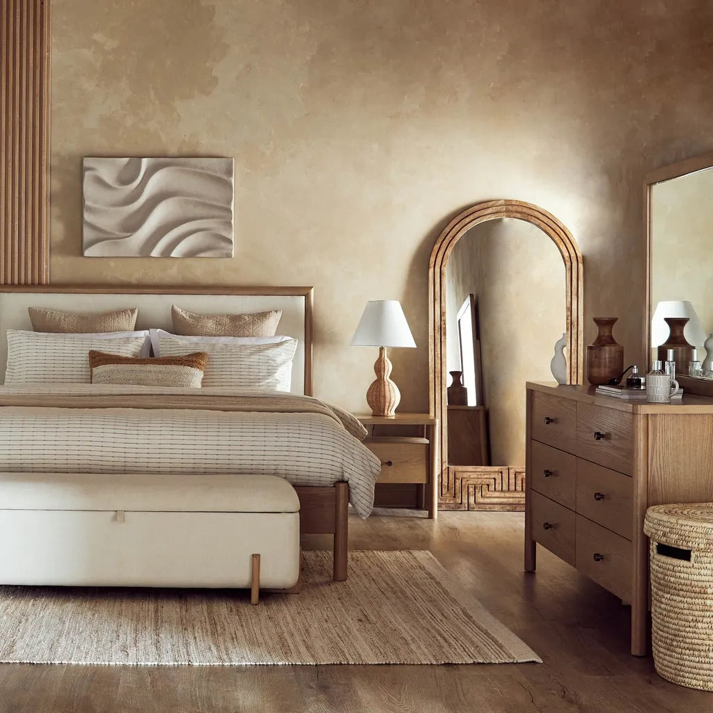 Solid Oak Bed Frame With Upholstered Headboard