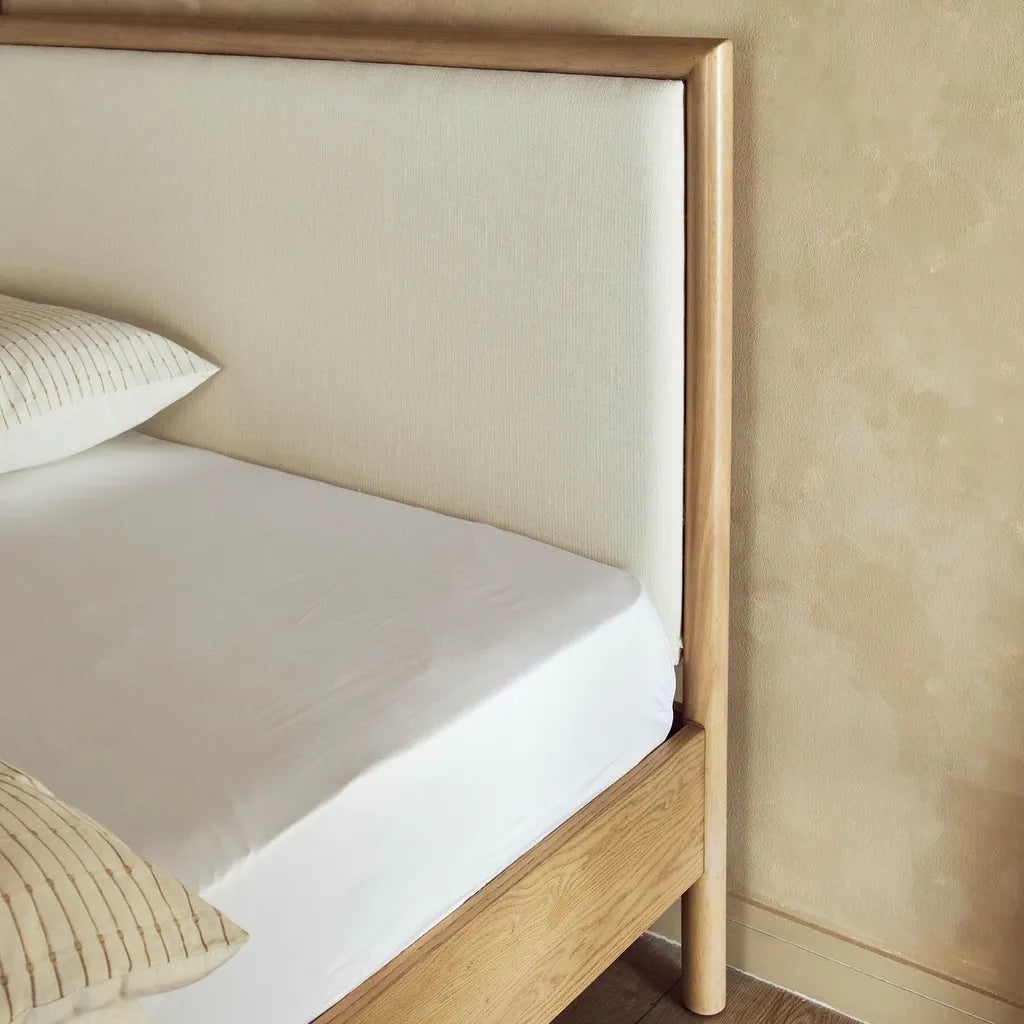 Solid Oak Bed Frame With Upholstered Headboard
