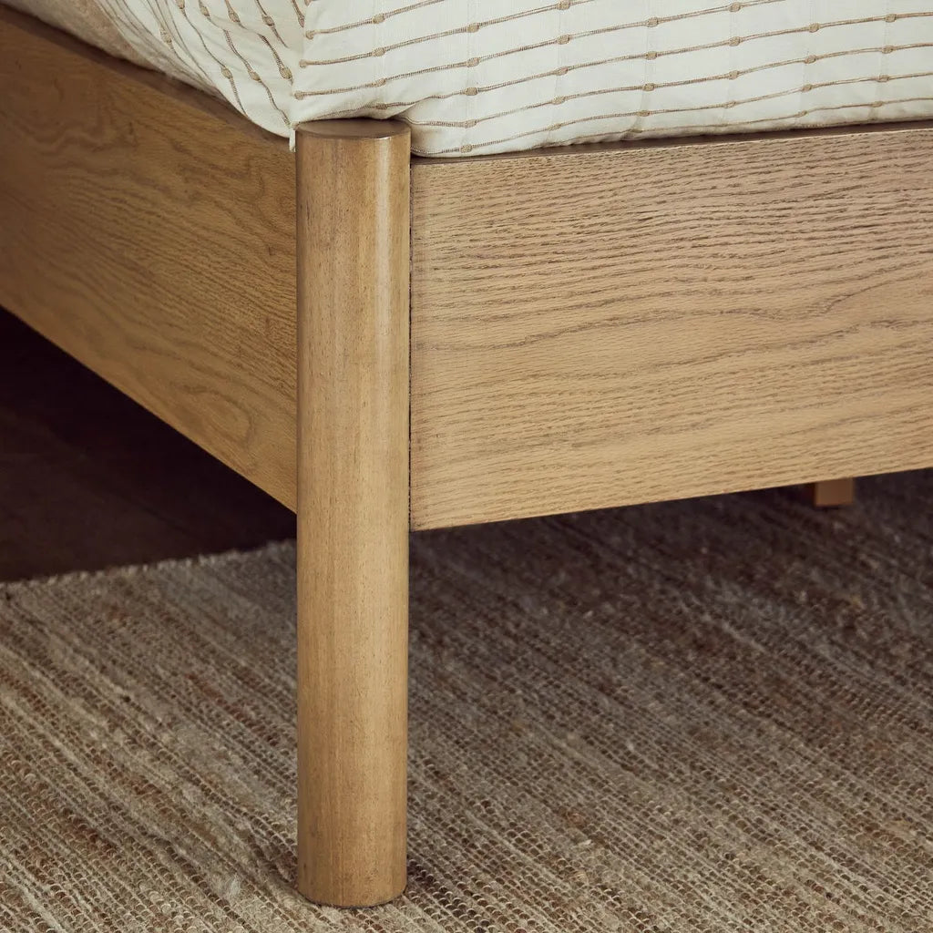 Solid Oak Bed Frame With Upholstered Headboard
