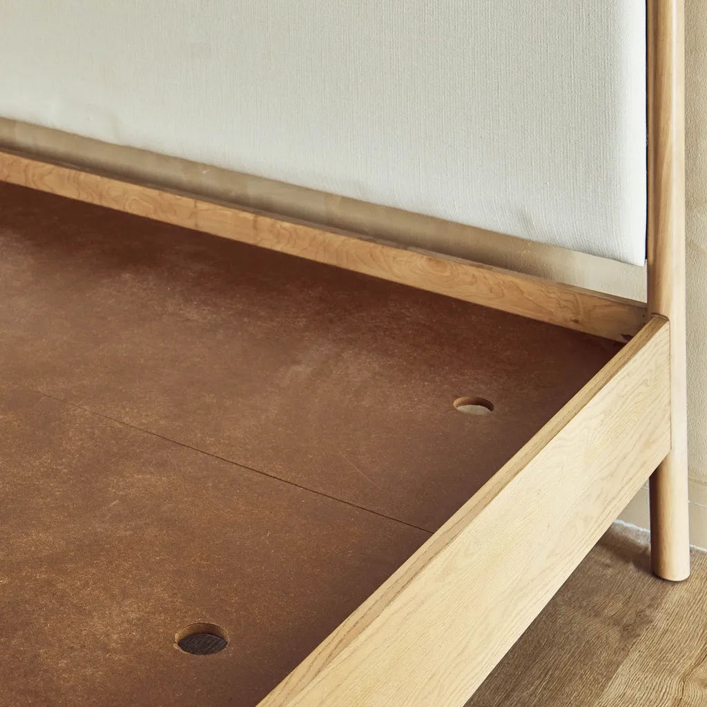 Solid Oak Bed Frame With Upholstered Headboard