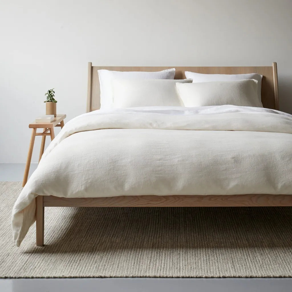Solid Oak Wood Bed Frame With Angled Headboard