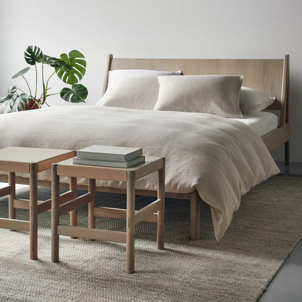 Solid Oak Wood Bed Frame With Angled Headboard