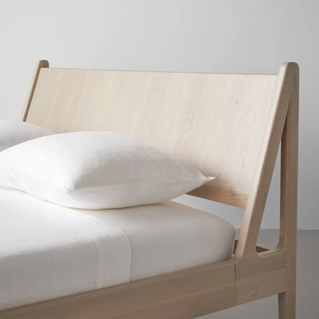 Solid Oak Wood Bed Frame With Angled Headboard