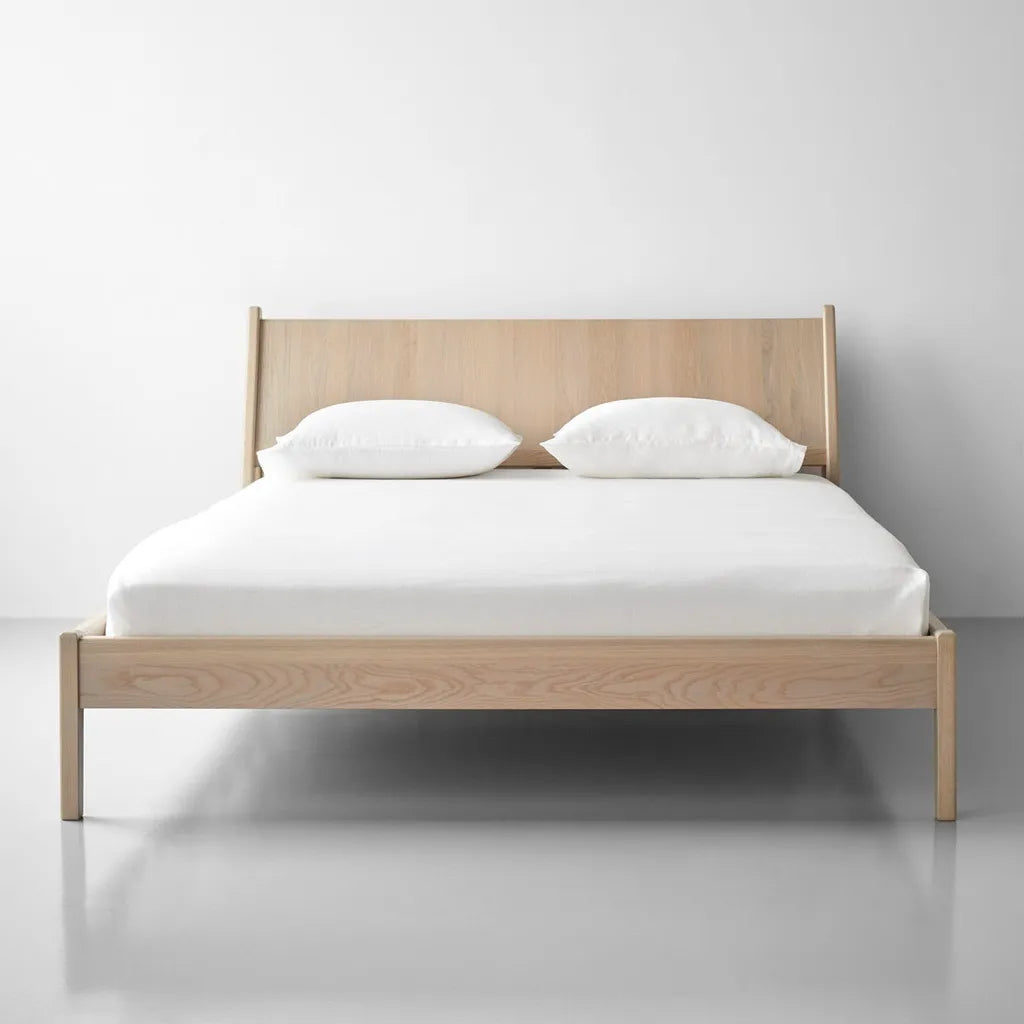Solid Oak Wood Bed Frame With Angled Headboard