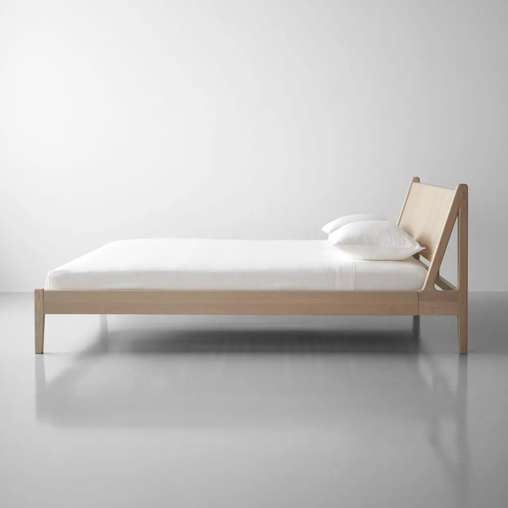 Solid Oak Wood Bed Frame With Angled Headboard