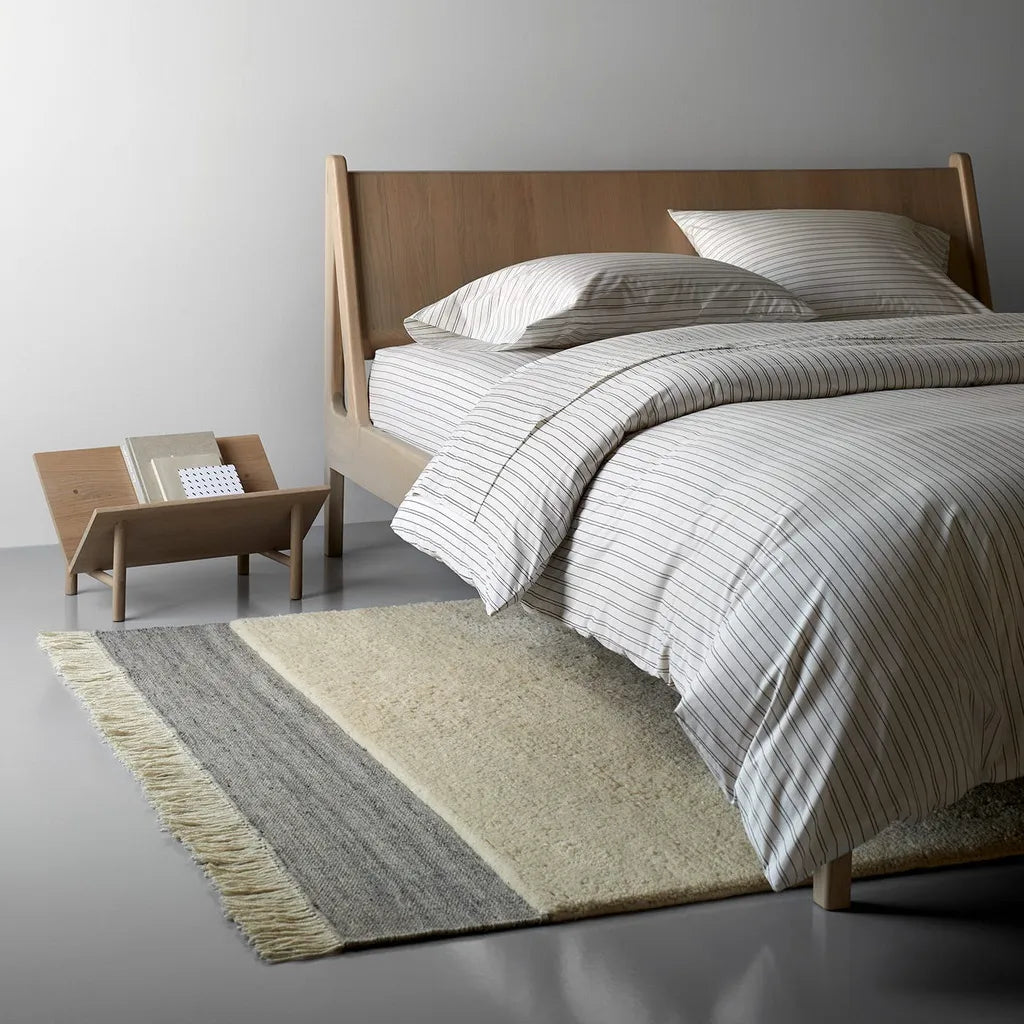 Solid Oak Wood Bed Frame With Angled Headboard