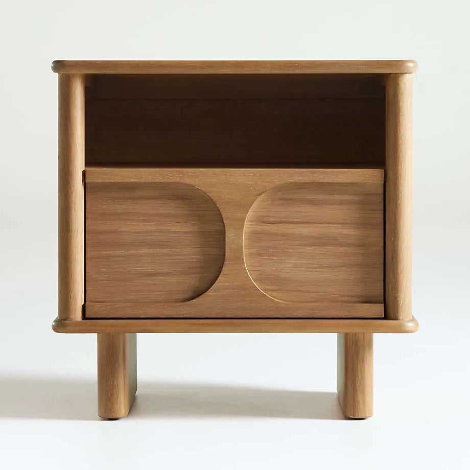 Solid Oak Wood Nightstand With Drawer And Open Shelf