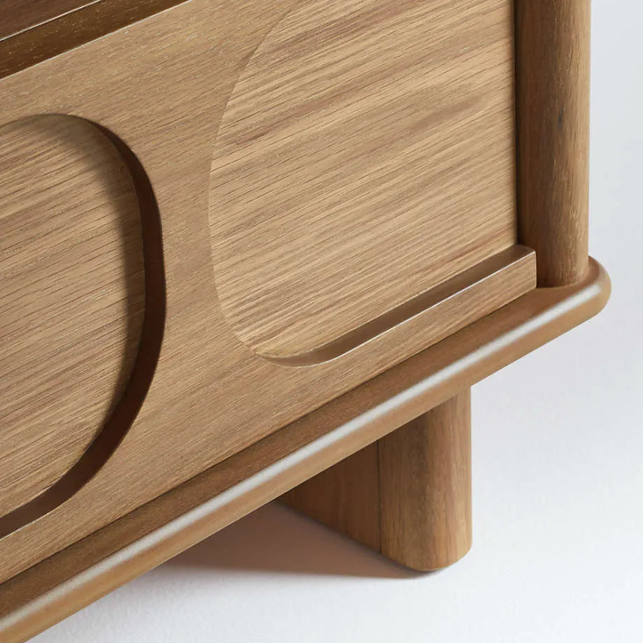 Solid Oak Wood Nightstand With Drawer And Open Shelf
