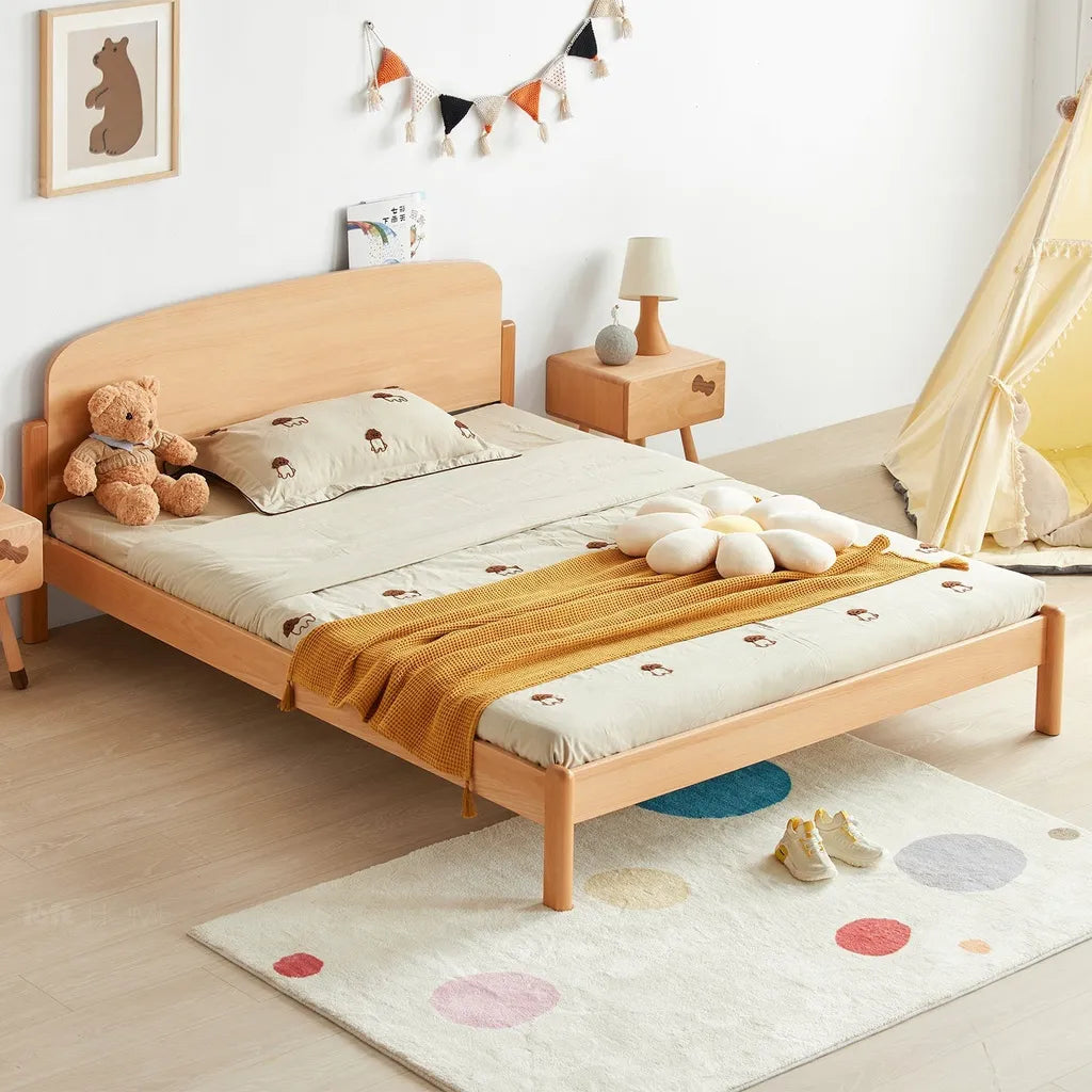 Solid Oak Wooden Bed Frame With Rounded Headboard