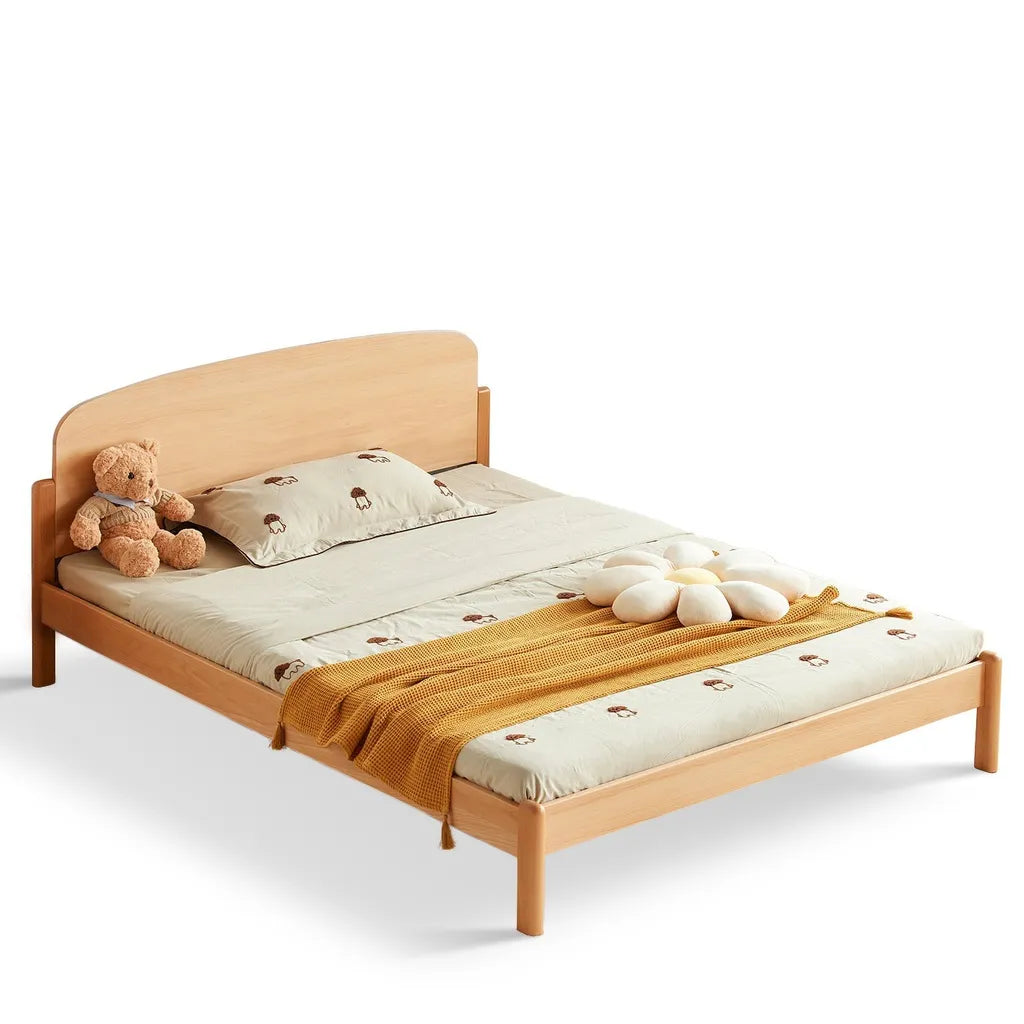 Solid Oak Wooden Bed Frame With Rounded Headboard