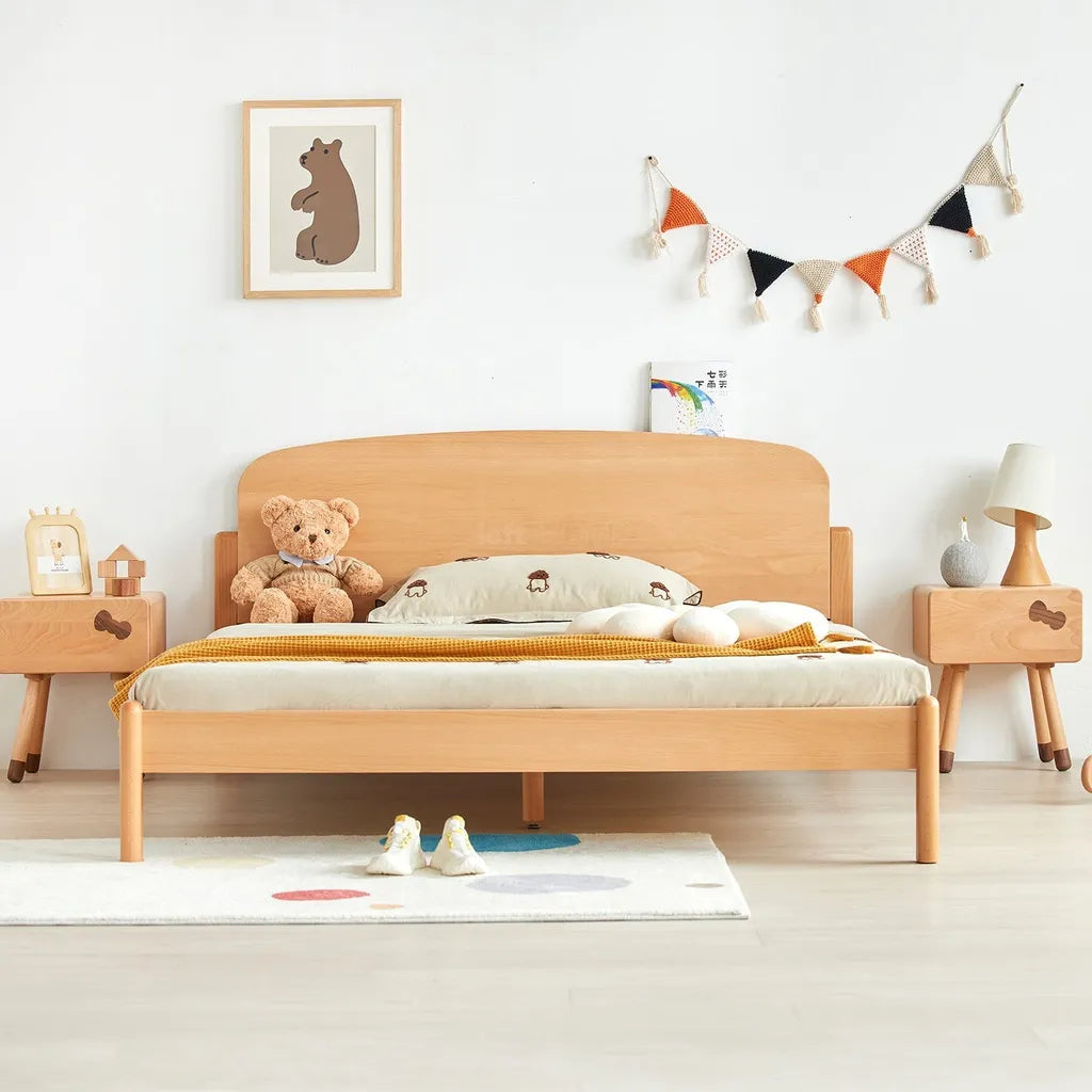 Solid Oak Wooden Bed Frame With Rounded Headboard