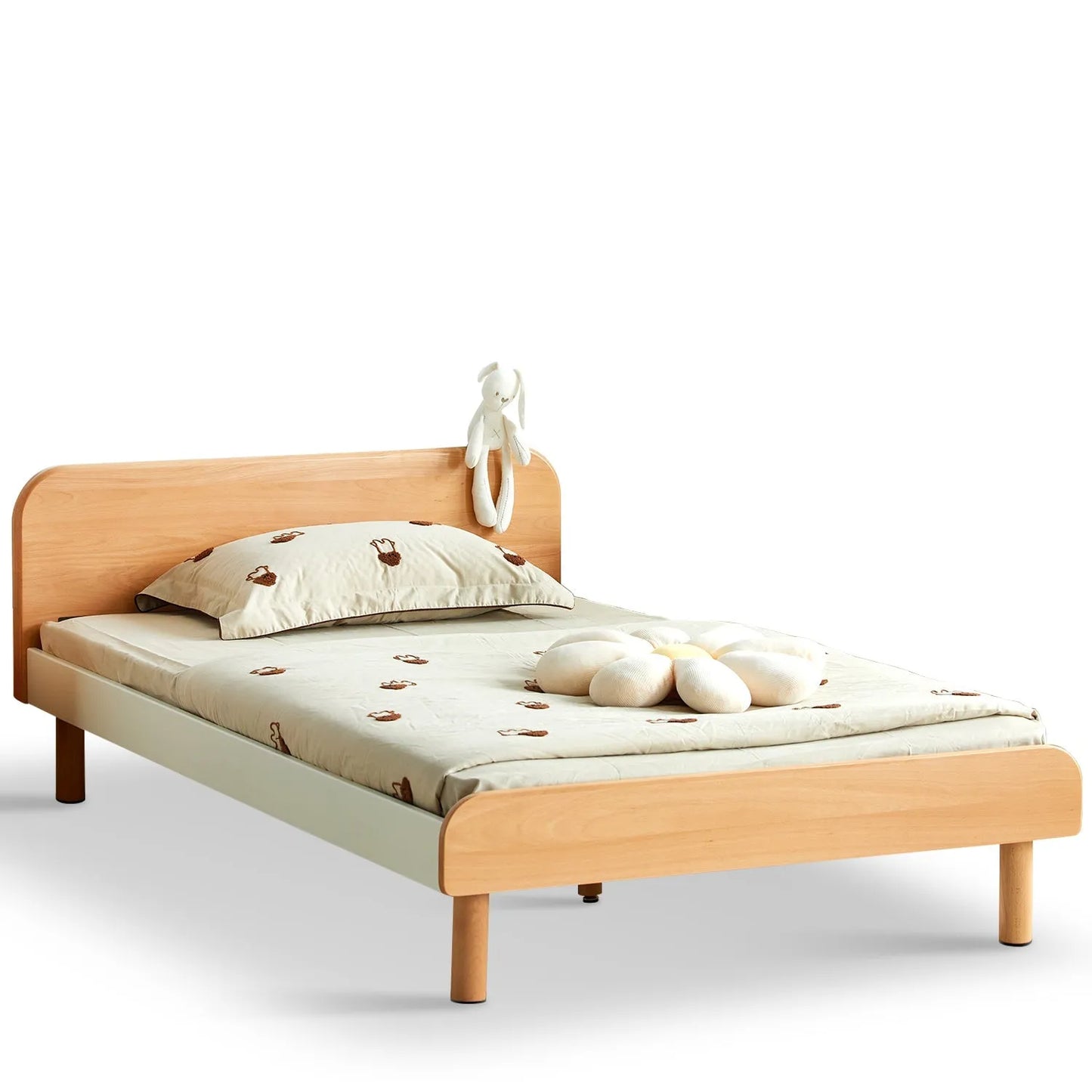 Solid Oak Wooden Bed Frame With Rounded Headboard