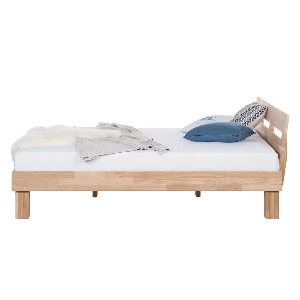 Solid Oak Wooden Bed Frame With Slatted Headboard