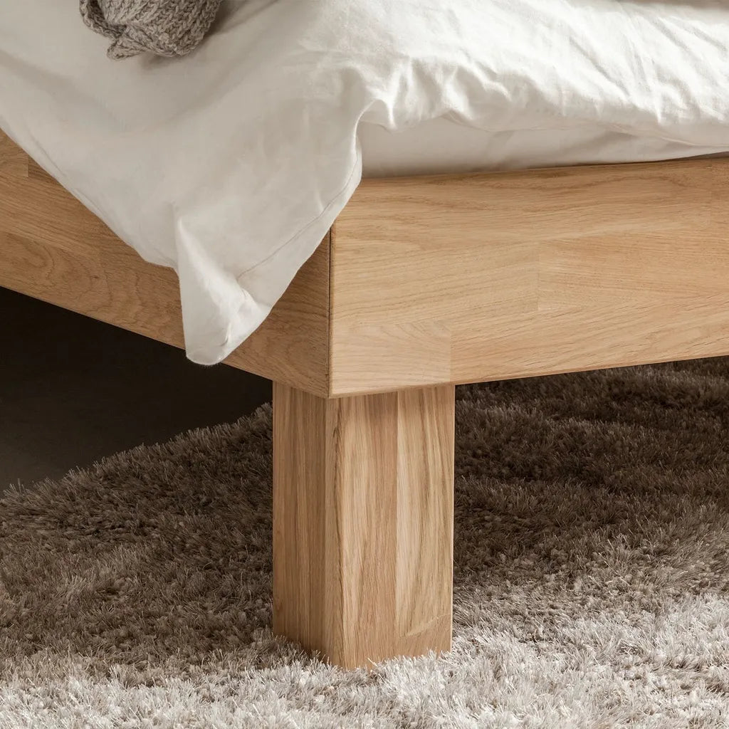 Solid Oak Wooden Bed Frame With Slatted Headboard