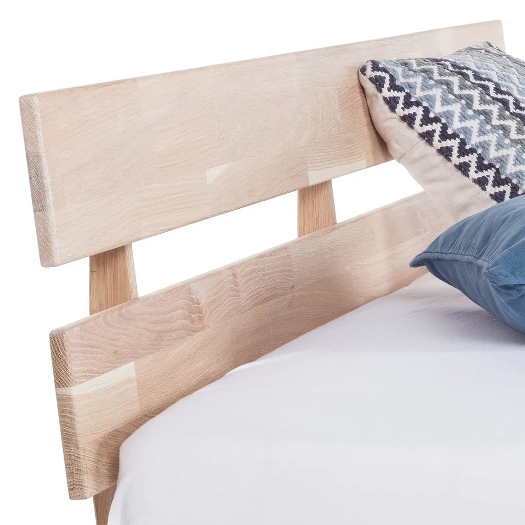 Solid Oak Wooden Bed Frame With Slatted Headboard