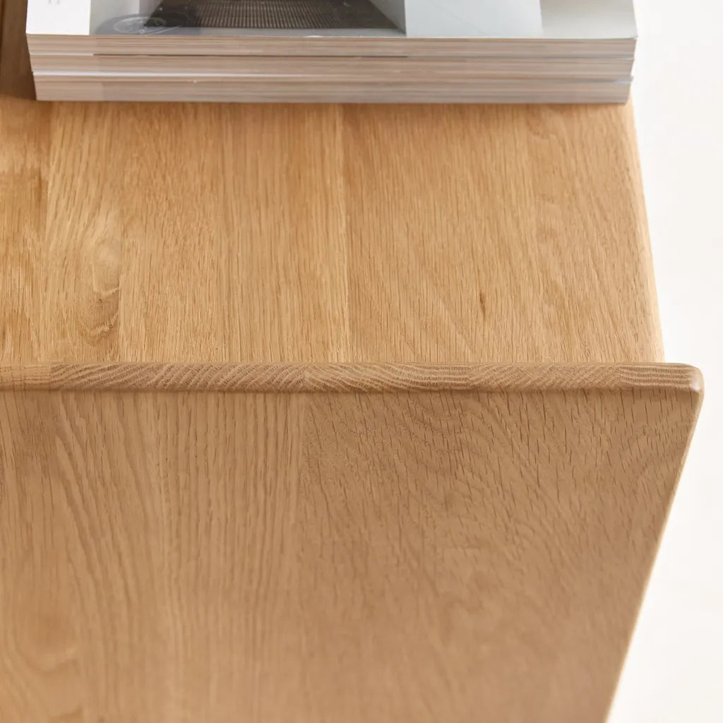 Oak Wood Nightstand With Two Drawers And Clean Minimal Design