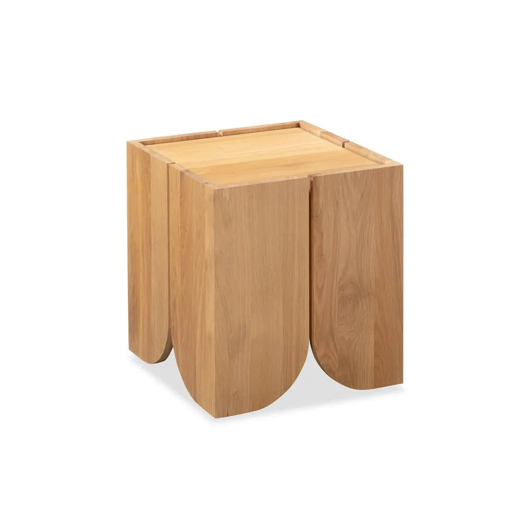 Oak Wood Bedside Table With Curved Panel Design