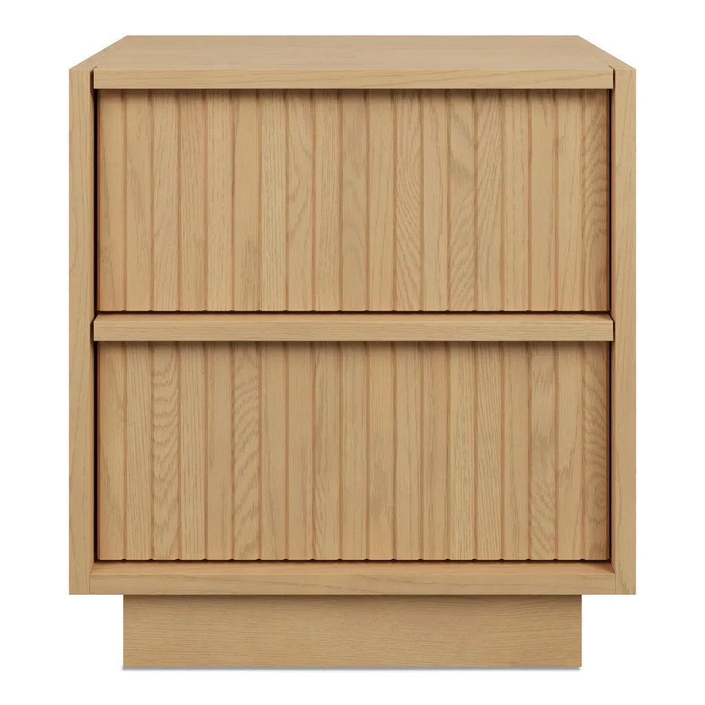 Oak Wood Nightstand With Vertical Panel Drawers