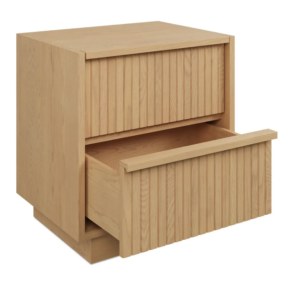 Oak Wood Nightstand With Vertical Panel Drawers