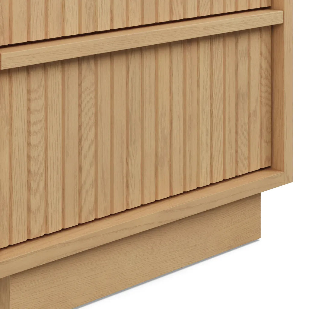 Oak Wood Nightstand With Vertical Panel Drawers
