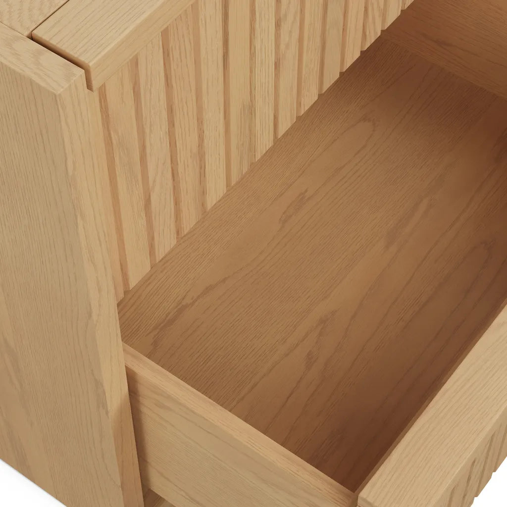 Oak Wood Nightstand With Vertical Panel Drawers