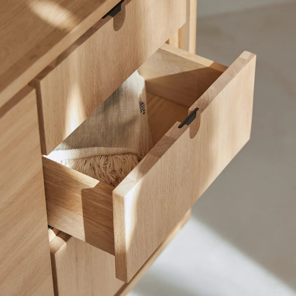 Oak Wood Sideboard With Cabinets And Three Drawers