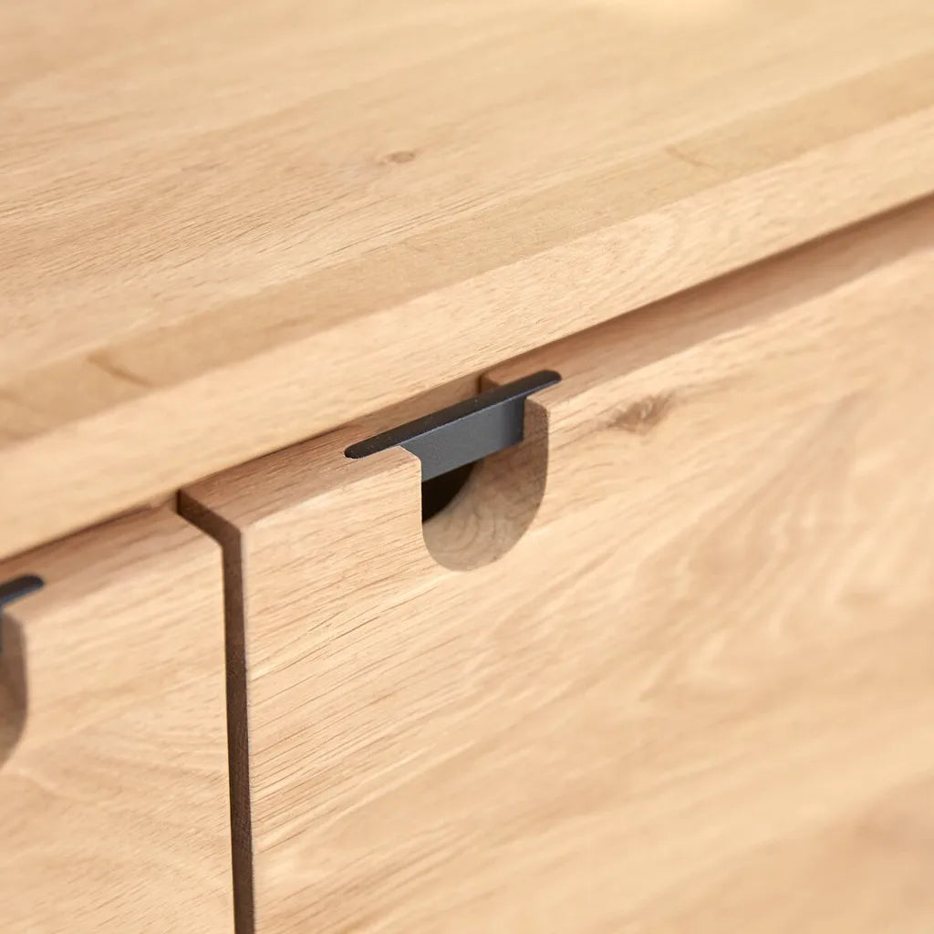 Oak Wood Sideboard With Cabinets And Three Drawers
