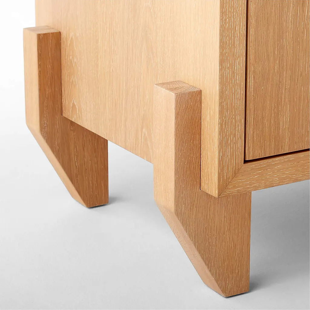 Oak Wood Storage Cabinet With Three Doors And Elevated Base