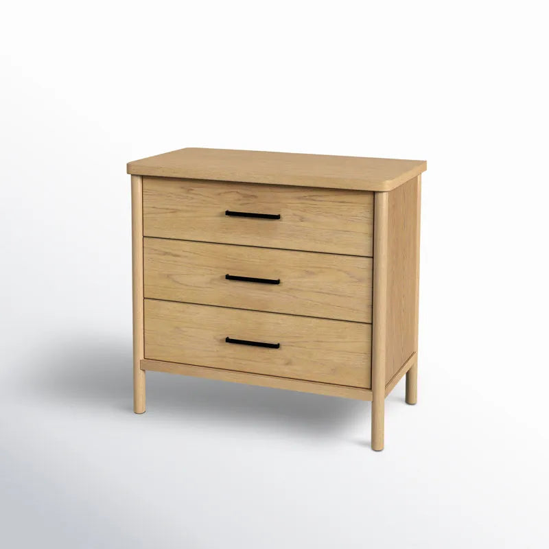 Oak Wood Dresser With Three Drawers And Black Handles