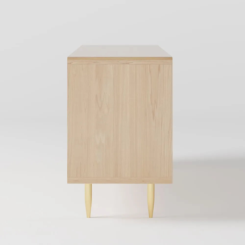 Ash Wood Dresser With Rattan Drawers And Brass Legs