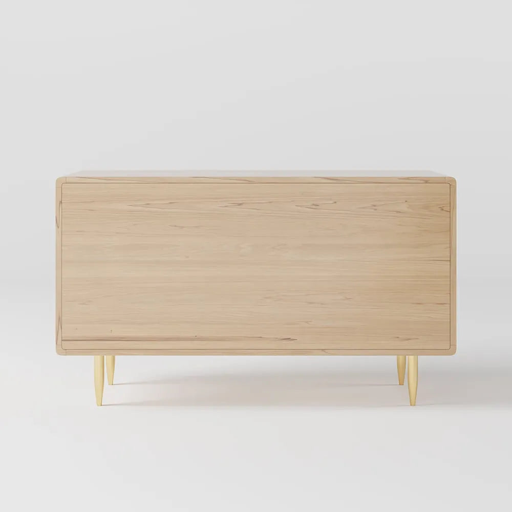 Ash Wood Dresser With Rattan Drawers And Brass Legs