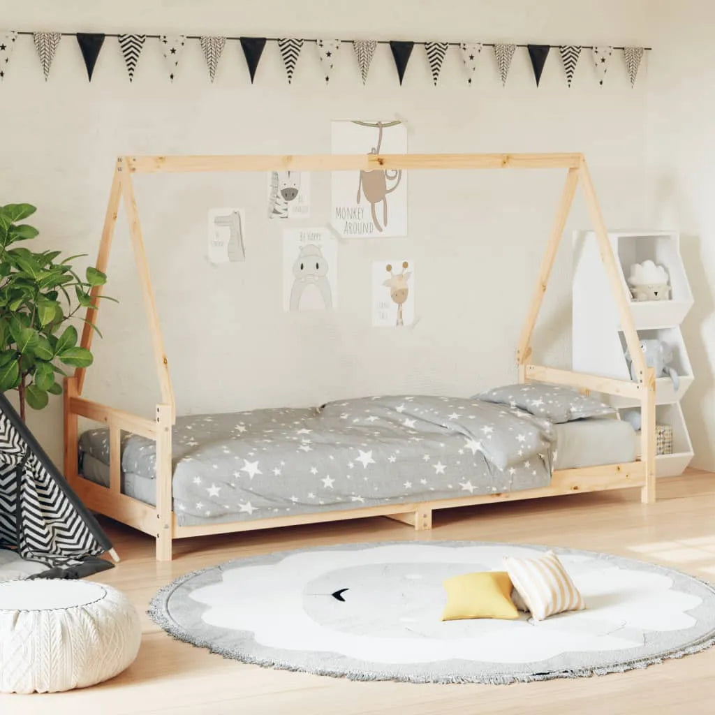 Wooden Kids Bed Frame With House Roof Design In Natural Pine