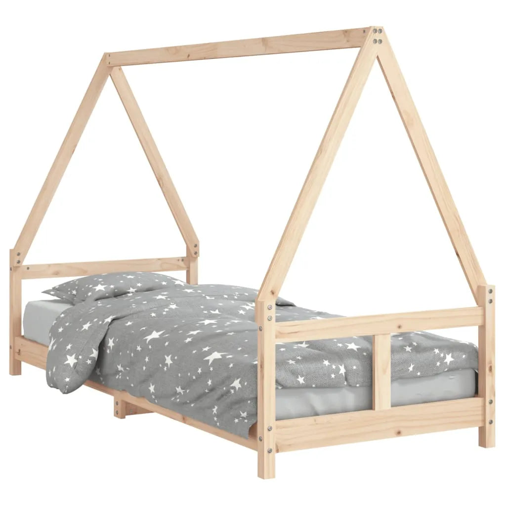 Wooden Kids Bed Frame With House Roof Design In Natural Pine