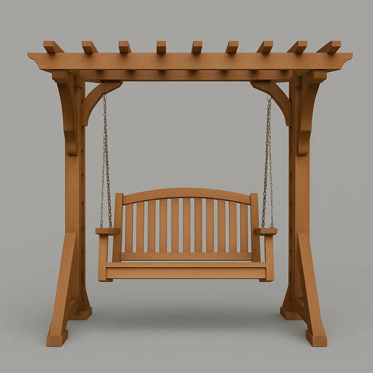Classic Wooden Swing with Pergola and Comfortable Seating