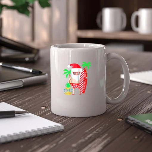 Christmas In July Party Costume Clothing Santa Surfing Mug