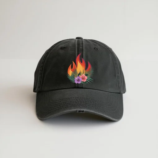 Flaming Palms Embroidered Cap, Island Inferno Hat