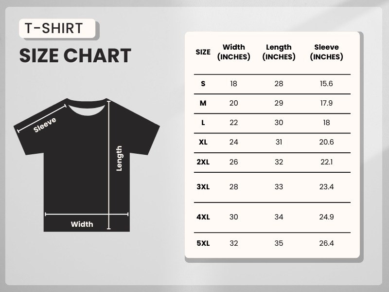 T shirt size chart - Paperthickink | Unique Clothing & Mugs for Everyday Style